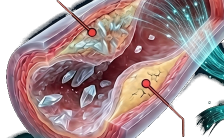 Artery cross-section showing calcified and soft plaque narrowing the lumen